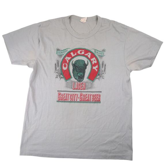 Vintage 90s Calgary Lager Beer Graphic T Shirt - Picture 1 of 8